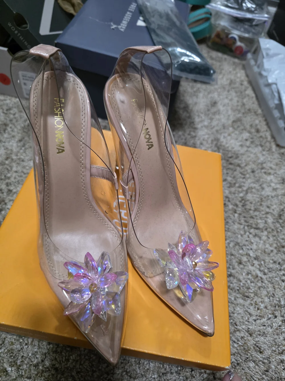 Fashion Nova Clear Pink Crystal-Embellished  Pumps